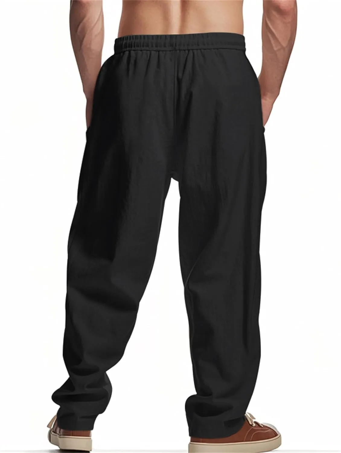 Linen Cargo Pants for Men Baggy Drawstring Elastic Waist Hip Hop Pants Beach Yoga Lightweight Travel Lounge Pants