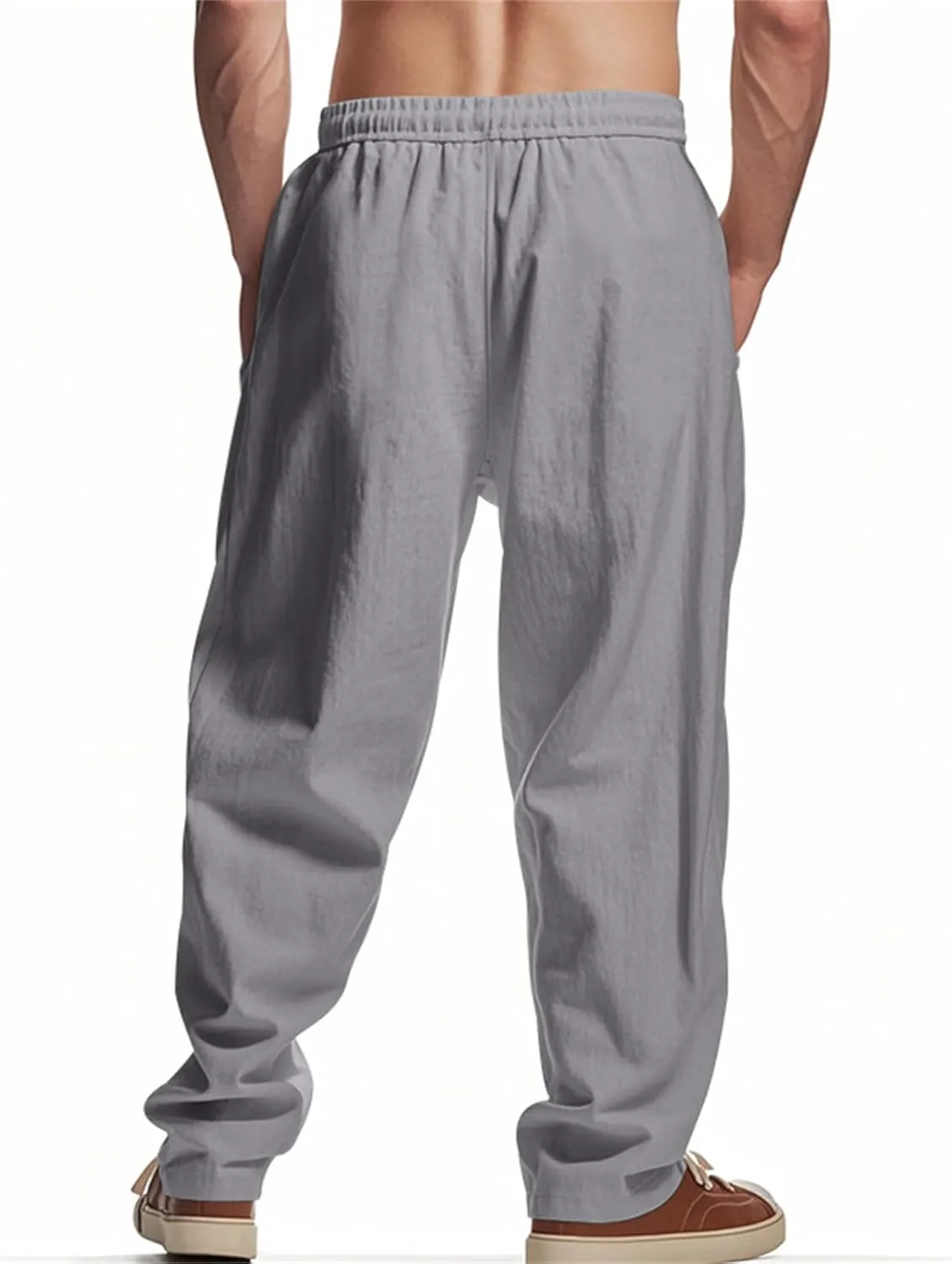 Linen Cargo Pants for Men Baggy Drawstring Elastic Waist Hip Hop Pants Beach Yoga Lightweight Travel Lounge Pants