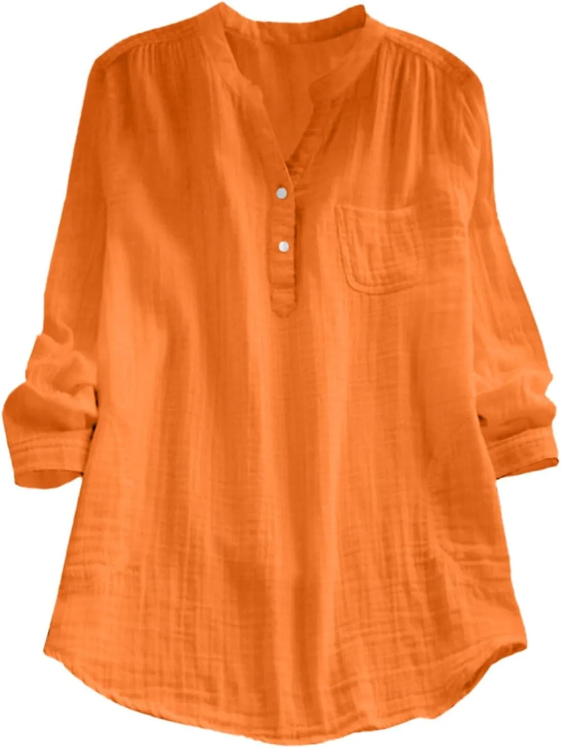 Linen Gauze Shirts Women 2025 Summer Long Sleeve Button Down Vneck Casual Tee Lightweight Vacation Going Out Blouses