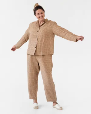 Linen loungewear set LAGUNA in Brown windowpane