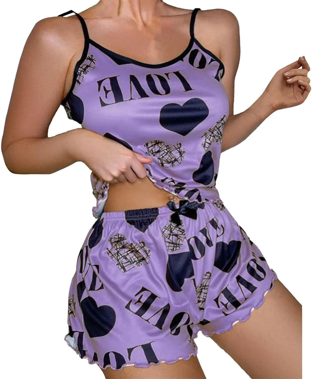 Lingerie for Women Sexy Two Pieces Sleeveless Shorts Set Sexy Underwear Sleepwear Suit Pajamas Lace Trim Sleep Dress
