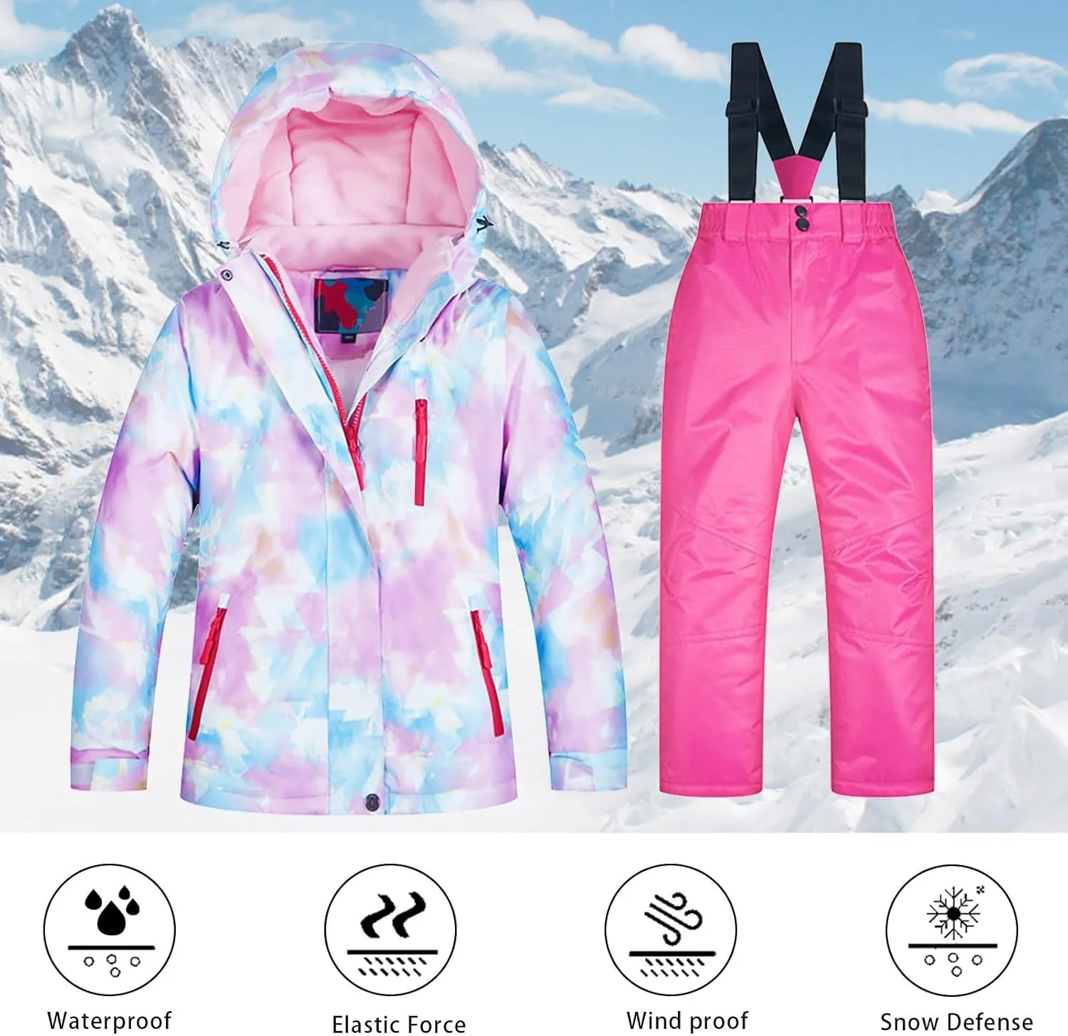 Little Girls Winter 2-Piece Ski Snowsuit Set Puffer Jacket and Pants Girls Winter Jackets and Snow Pants (D, 5-6 Years)