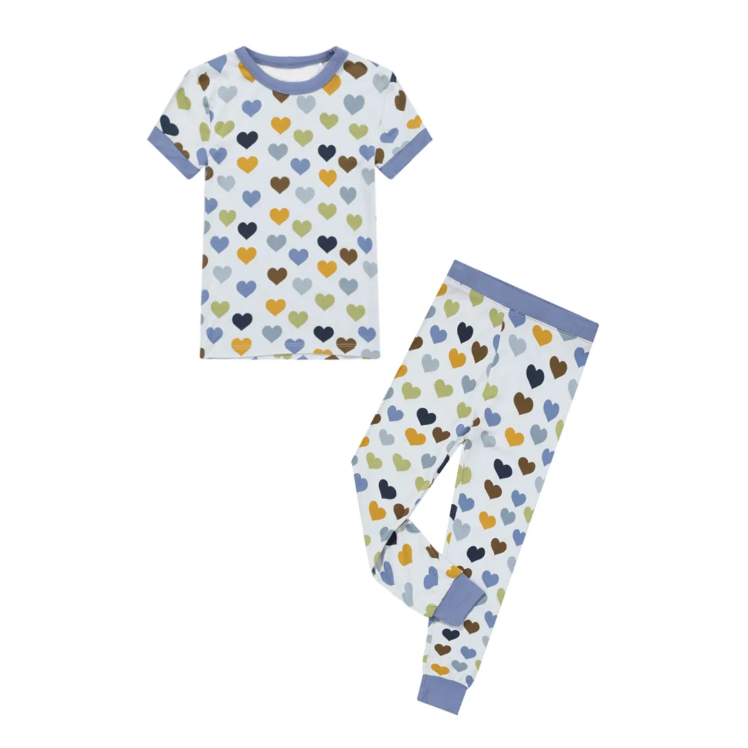 Little Love Valentine's Day Toddler Kids Bamboo Pajama Set Blue