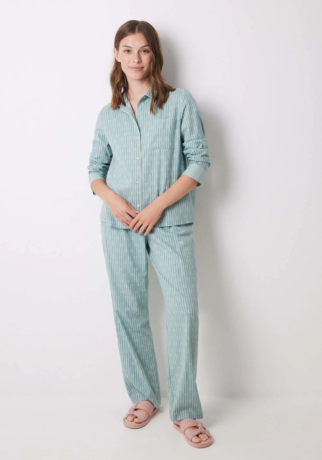 Long blue flannel shirt pajamas - Blue