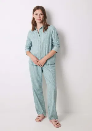 Long blue flannel shirt pajamas - Blue