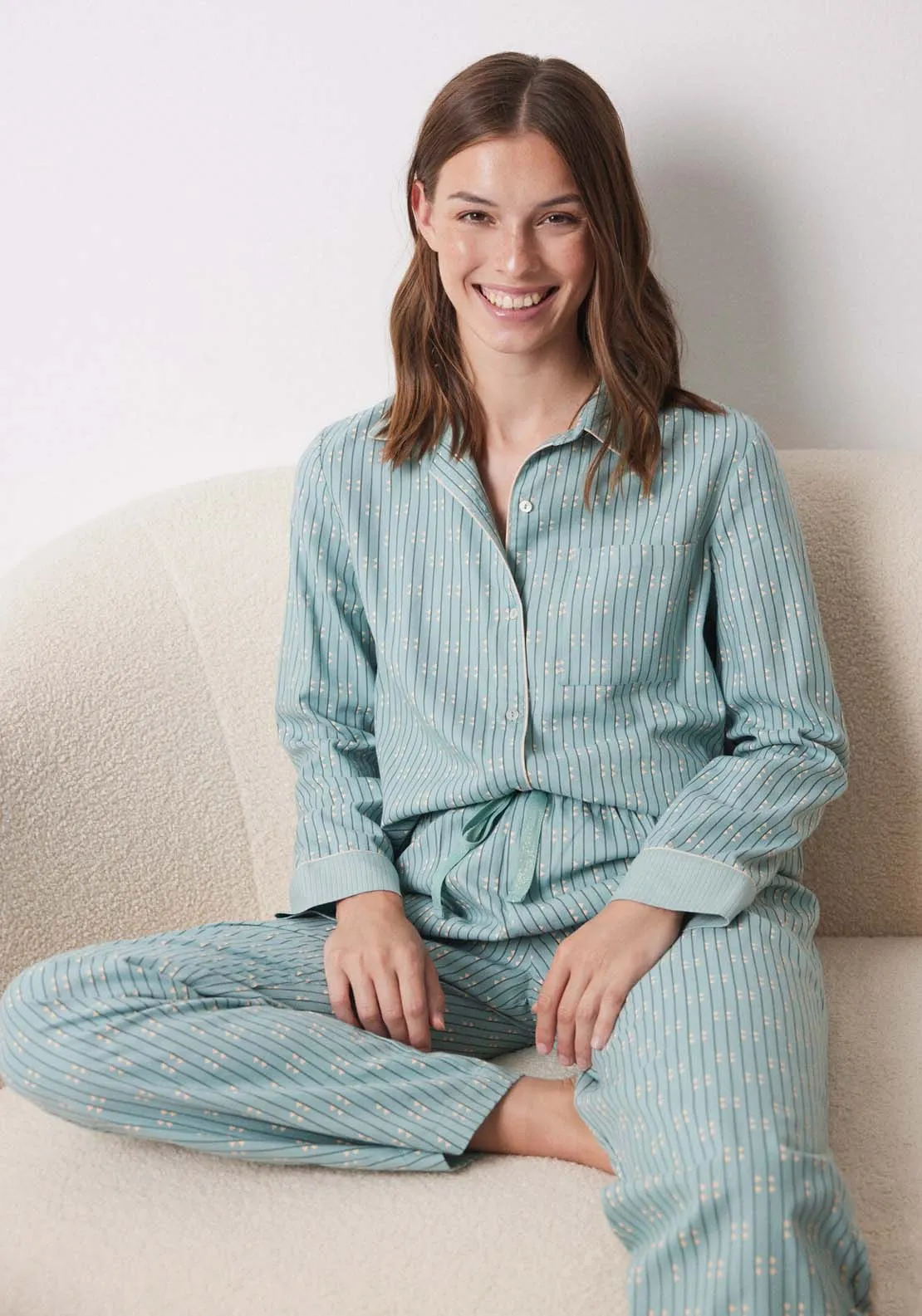 Long blue flannel shirt pajamas - Blue