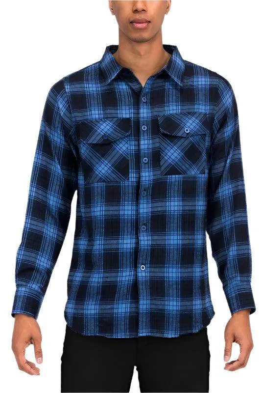Long Sleeve Checker Plaid Flannel Shirts