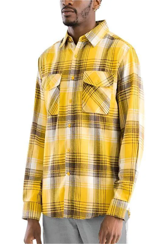 Long Sleeve Checker Plaid Flannel Shirts