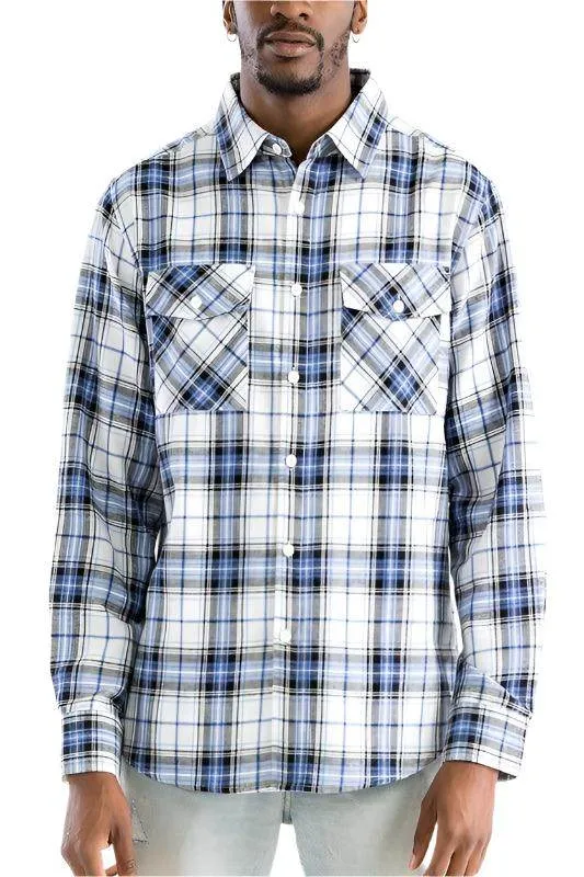 Long Sleeve Checker Plaid Flannel Shirts