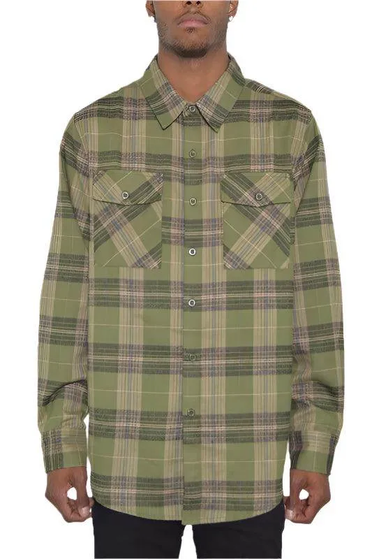 Long Sleeve Checker Plaid Flannel Shirts
