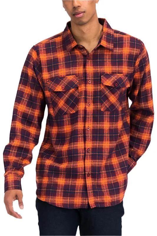 Long Sleeve Checker Plaid Flannel Shirts
