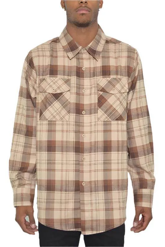 Long Sleeve Checker Plaid Flannel Shirts