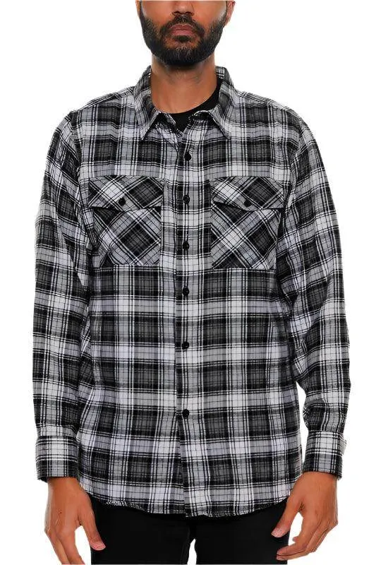 Long Sleeve Checker Plaid Flannel Shirts