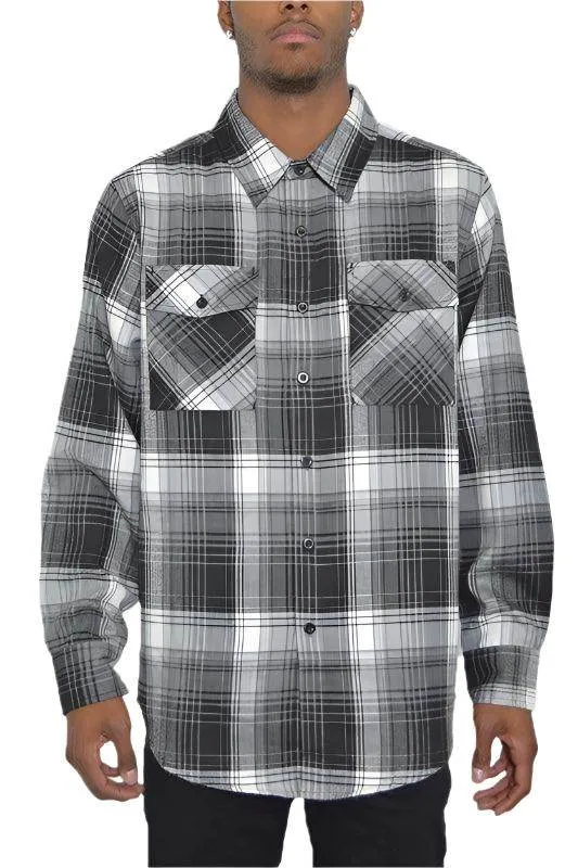 Long Sleeve Checker Plaid Flannel Shirts