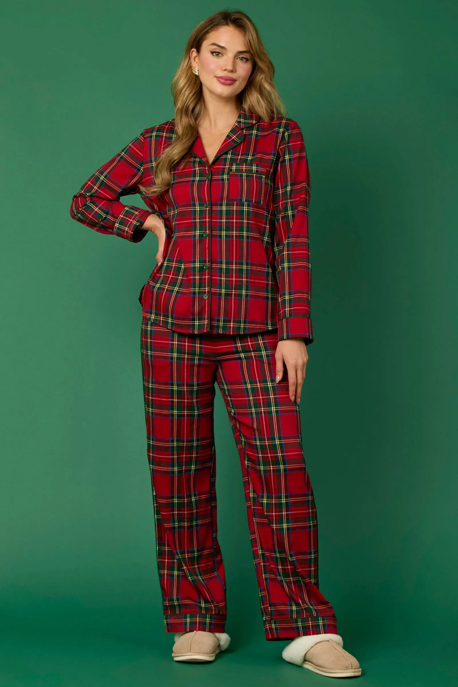 Long Sleeve Christmas Plaid Pajama, Top Only