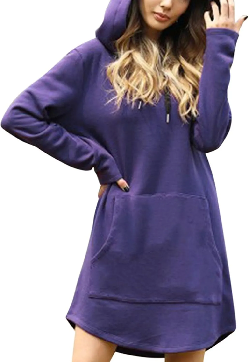 Long Sleeve Dress for Women Lightweight Kangaroo Pocket Hoodie Dress Fall Hoode Sweatshirts Dress for Women