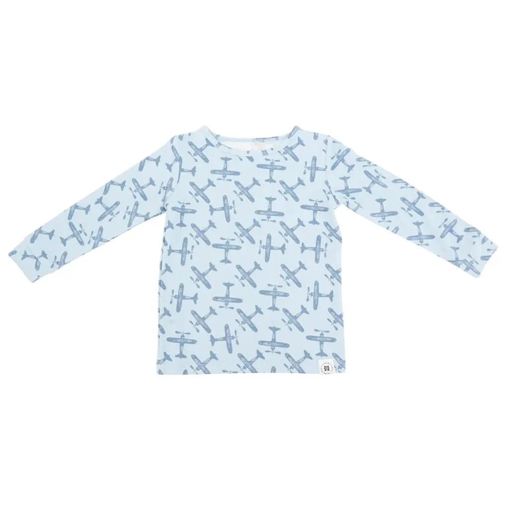 Long Sleeve Pajama Set Airplane Blue