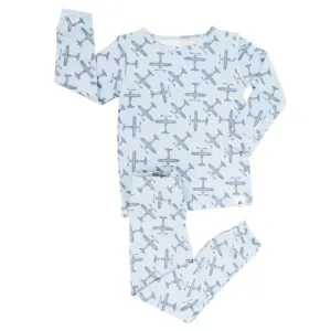 Long Sleeve Pajama Set Airplane Blue