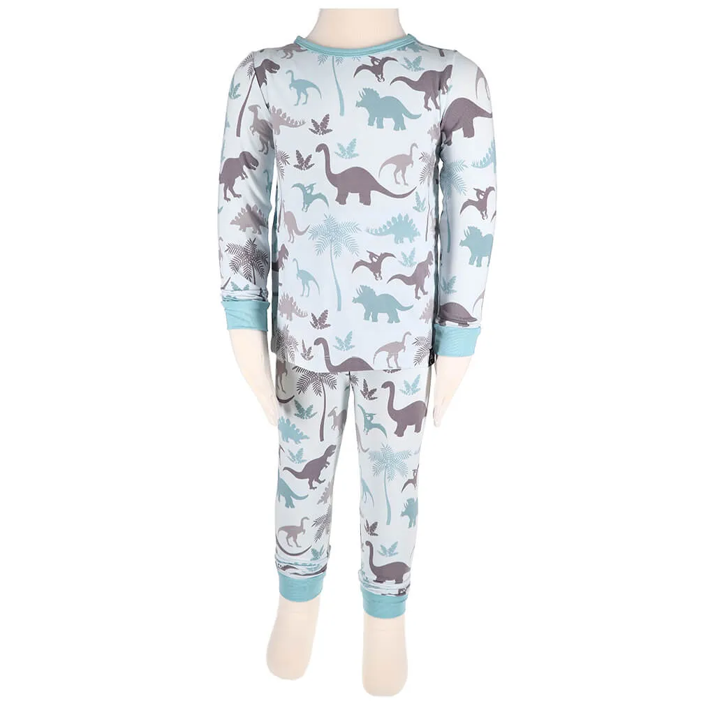 Long Sleeve Pajama Set Blue Dino
