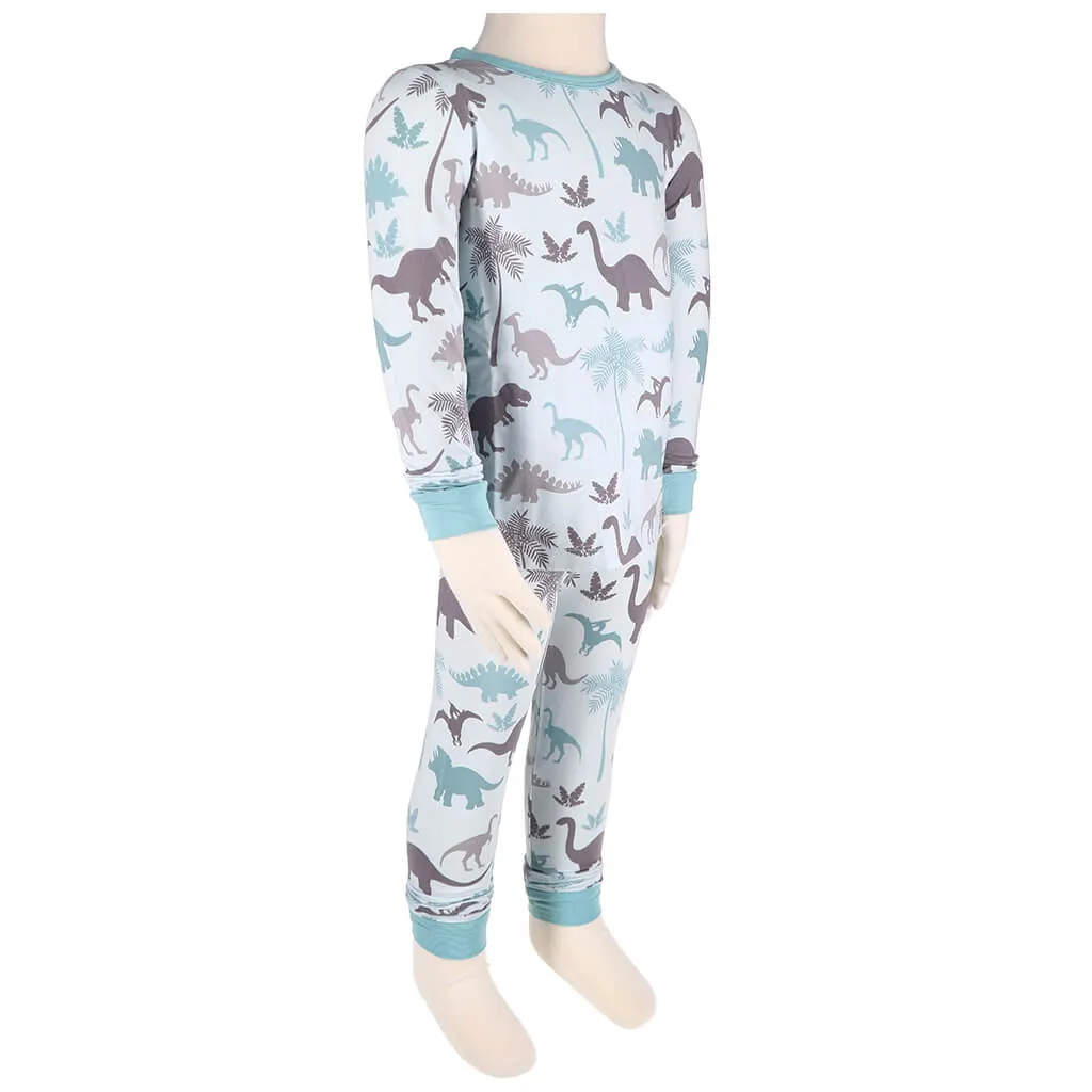 Long Sleeve Pajama Set Blue Dino