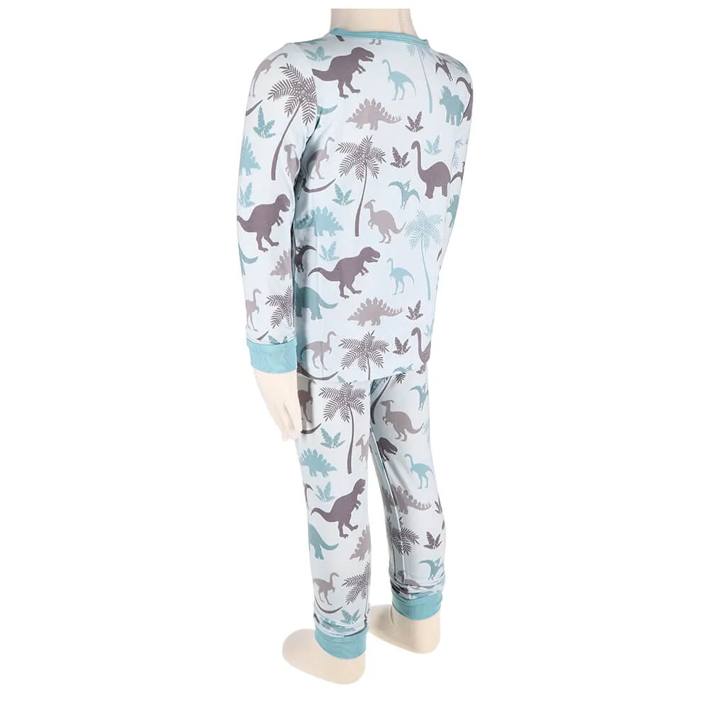 Long Sleeve Pajama Set Blue Dino