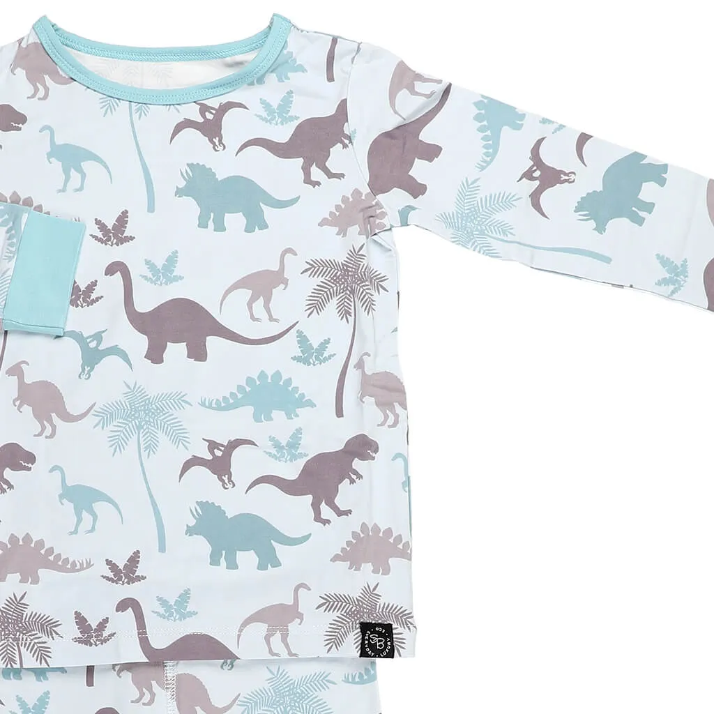 Long Sleeve Pajama Set Blue Dino