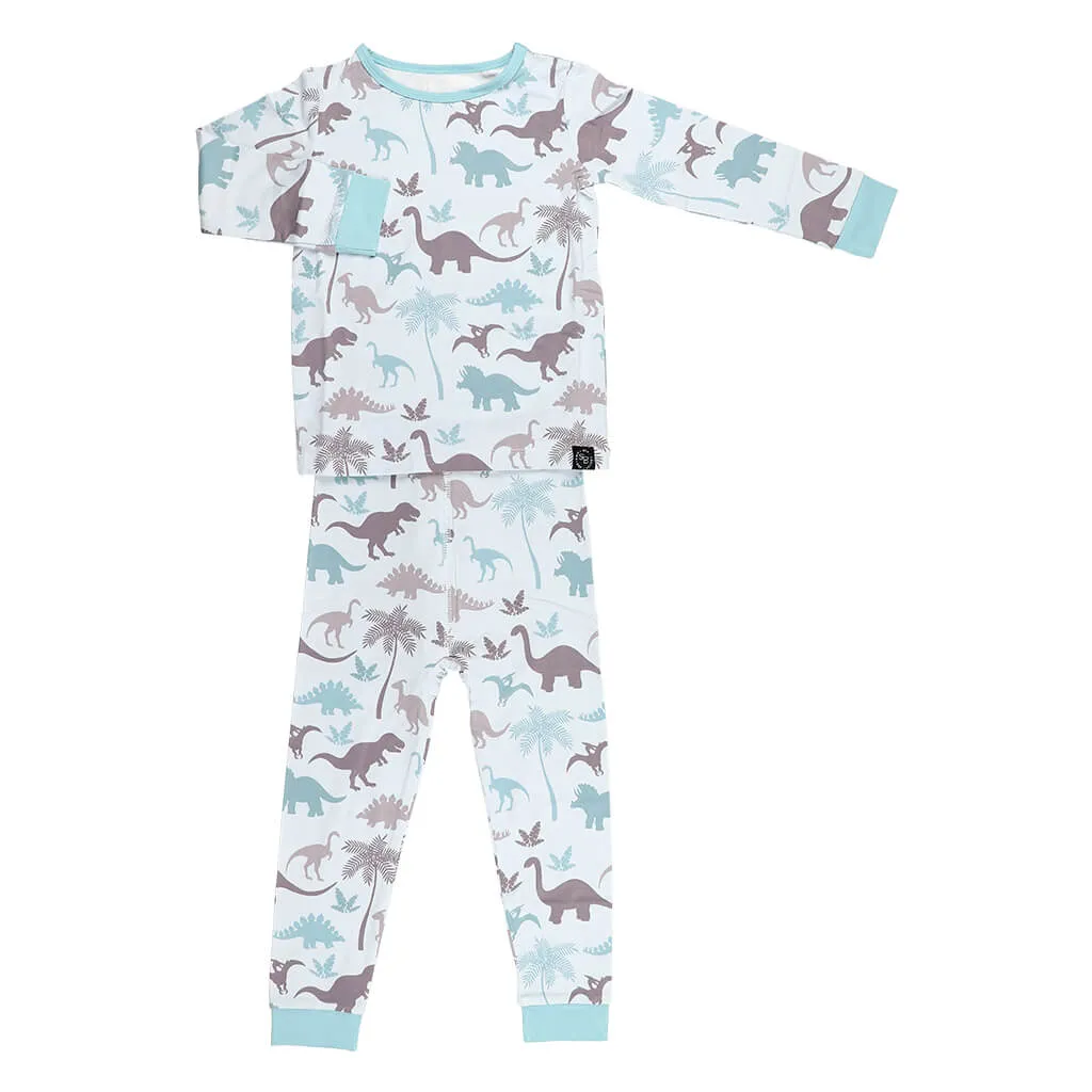 Long Sleeve Pajama Set Blue Dino