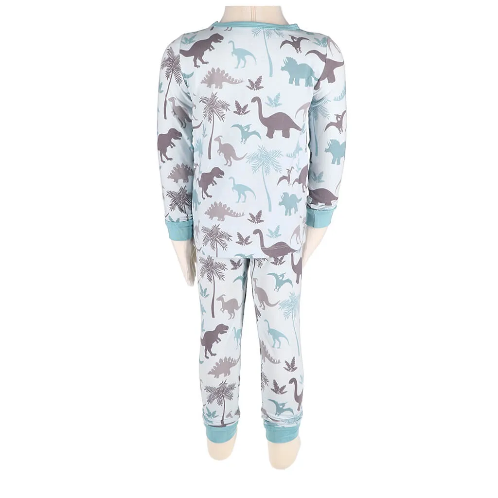 Long Sleeve Pajama Set Blue Dino