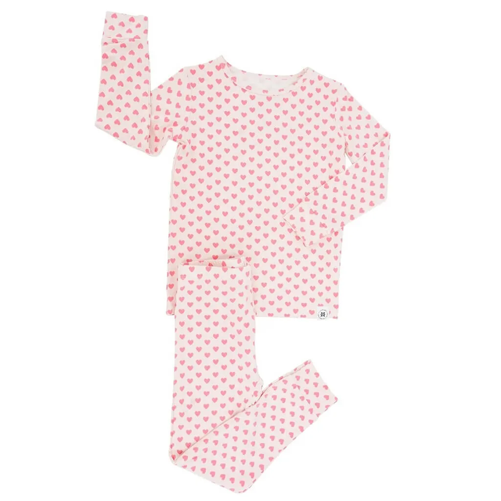 Long Sleeve Pajama Set Pink Hearts