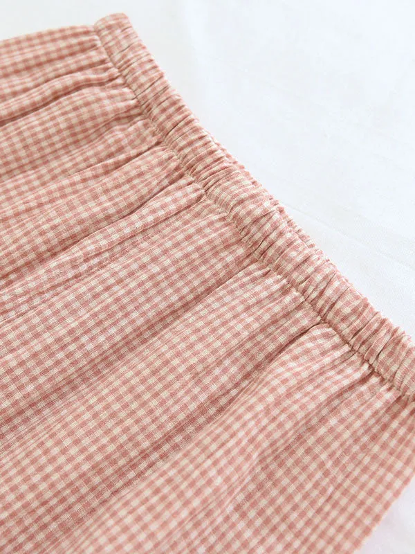 Long Sleeve Plaid Button Down Cotton Pajama Set
