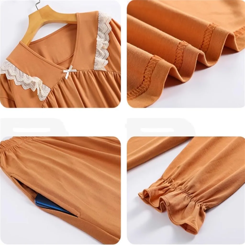 Long-sleeved Women's Pajamas Spring and Autumn Can Be Worn Outside Thin Mother's Casual Home Wear Set