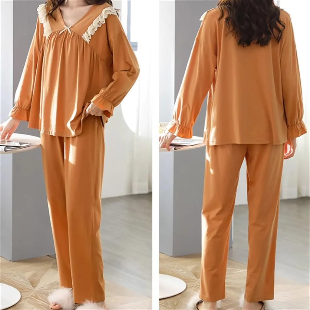 Long-sleeved Women's Pajamas Spring and Autumn Can Be Worn Outside Thin Mother's Casual Home Wear Set