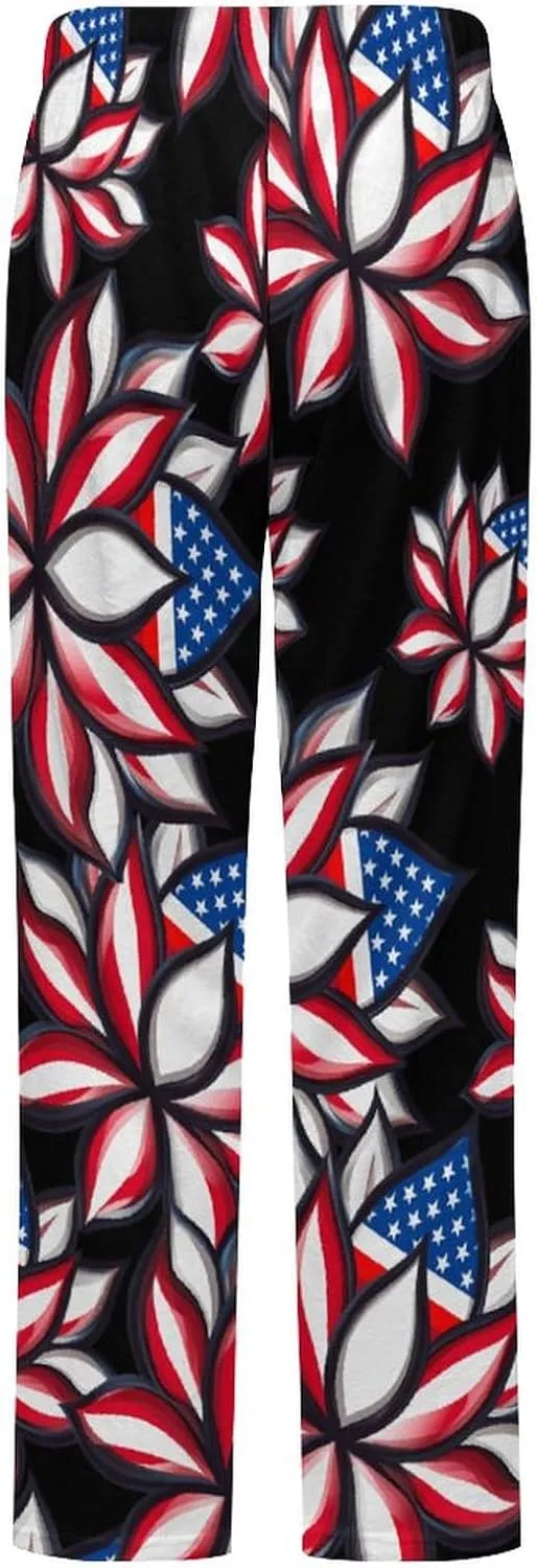 Lotues Us Flag Women's Pajama Pants Fleece Warm Pj Bottoms Sleepwear Lounge Pants Loungewear