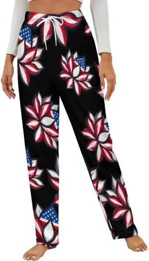 Lotues Us Flag Women's Pajama Pants Fleece Warm Pj Bottoms Sleepwear Lounge Pants Loungewear