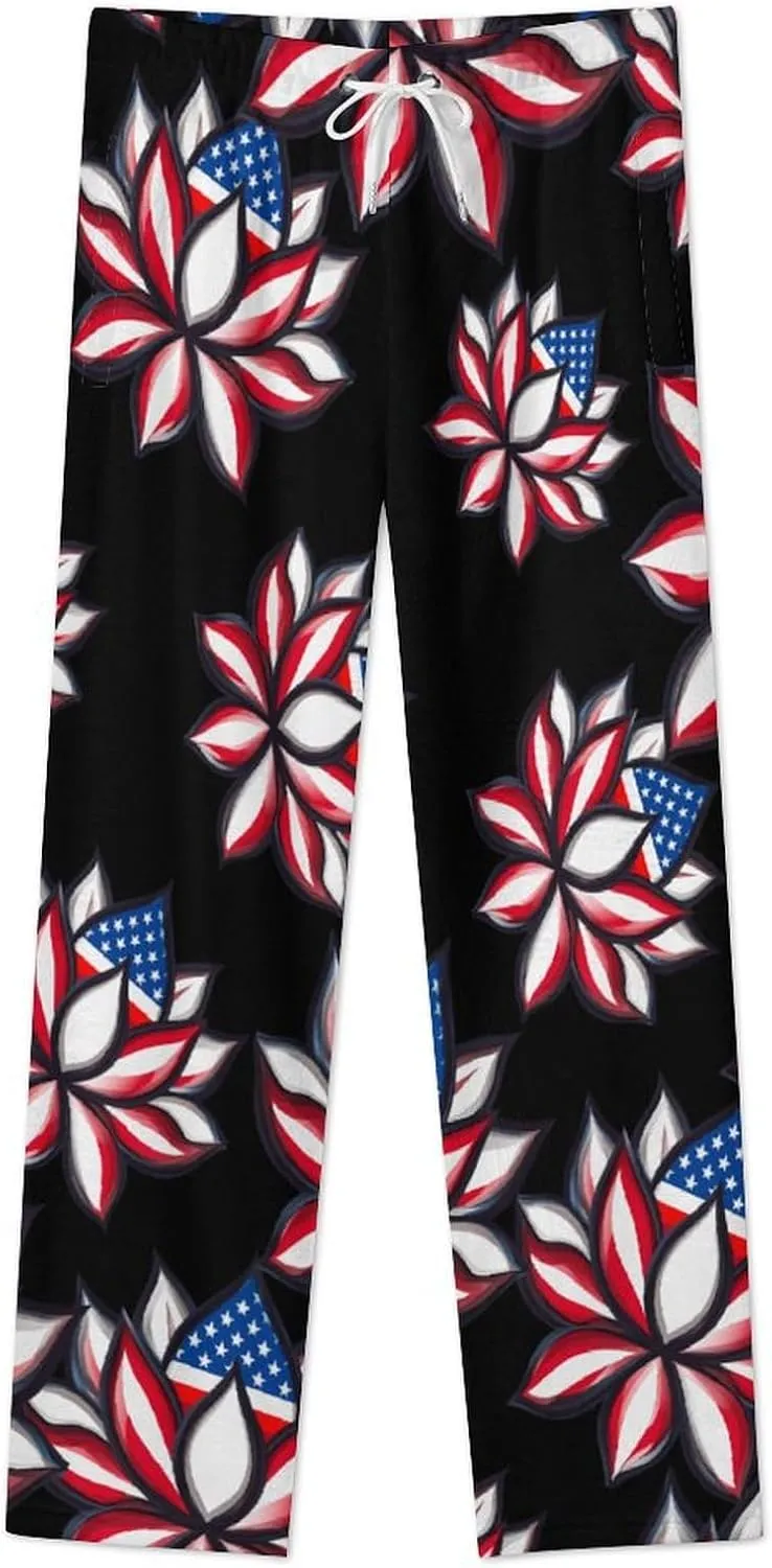 Lotues Us Flag Women's Pajama Pants Fleece Warm Pj Bottoms Sleepwear Lounge Pants Loungewear