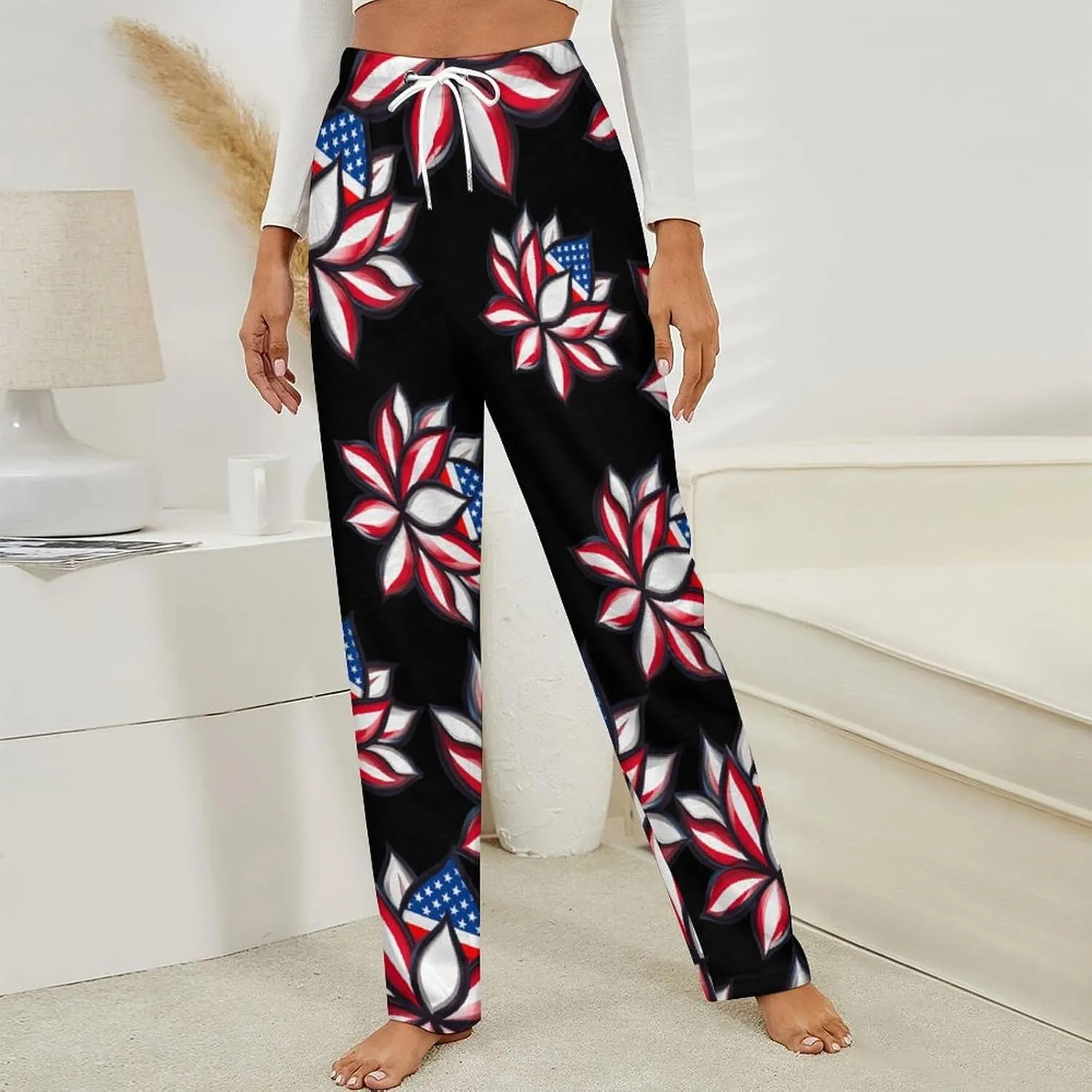 Lotues Us Flag Women's Pajama Pants Fleece Warm Pj Bottoms Sleepwear Lounge Pants Loungewear