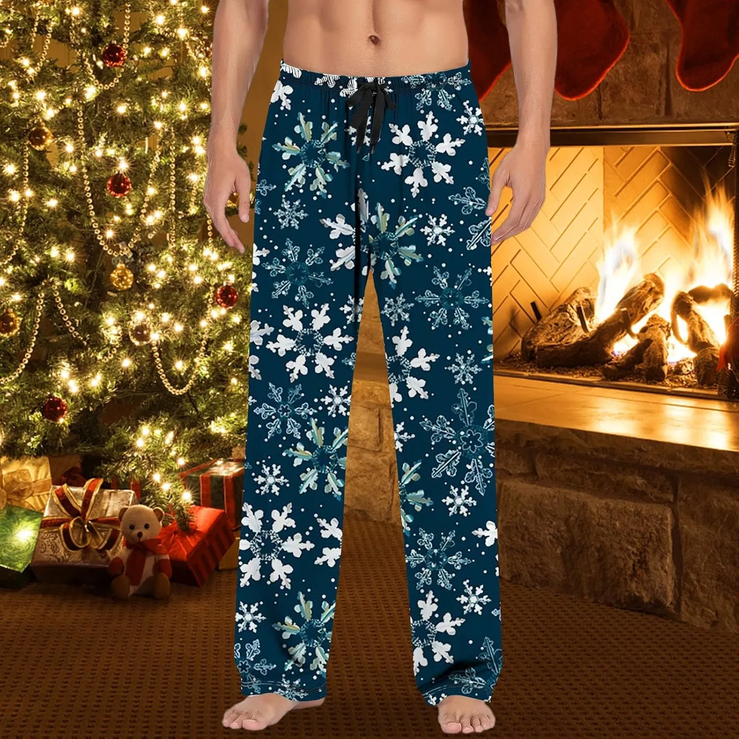 Lounge Pants Men Casual Pants Pajama Pants with Drawstring and Pockets Mens Sleep Pants Mens Black Pants Buffalo