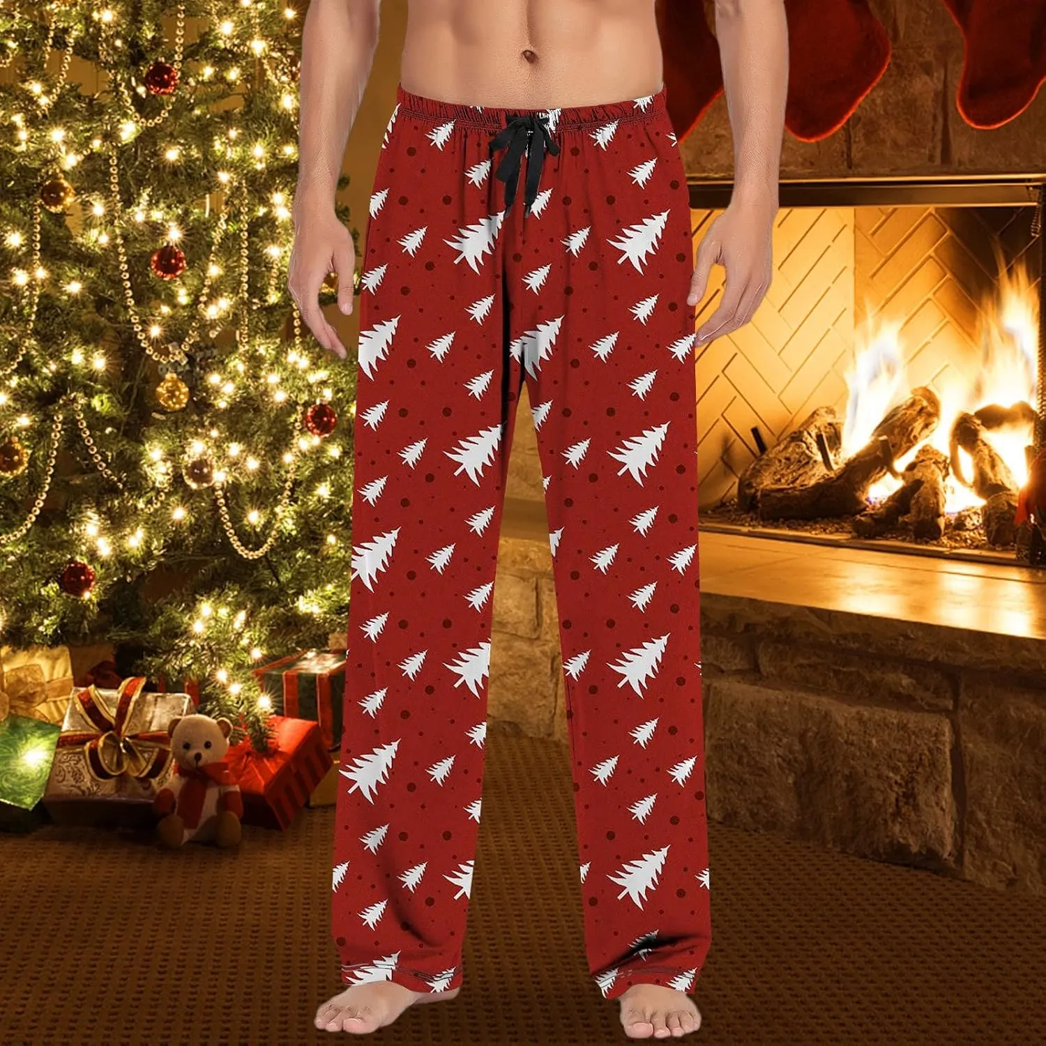 Lounge Pants Men Casual Pants Pajama Pants with Drawstring and Pockets Mens Sleep Pants Mens Black Pants Buffalo