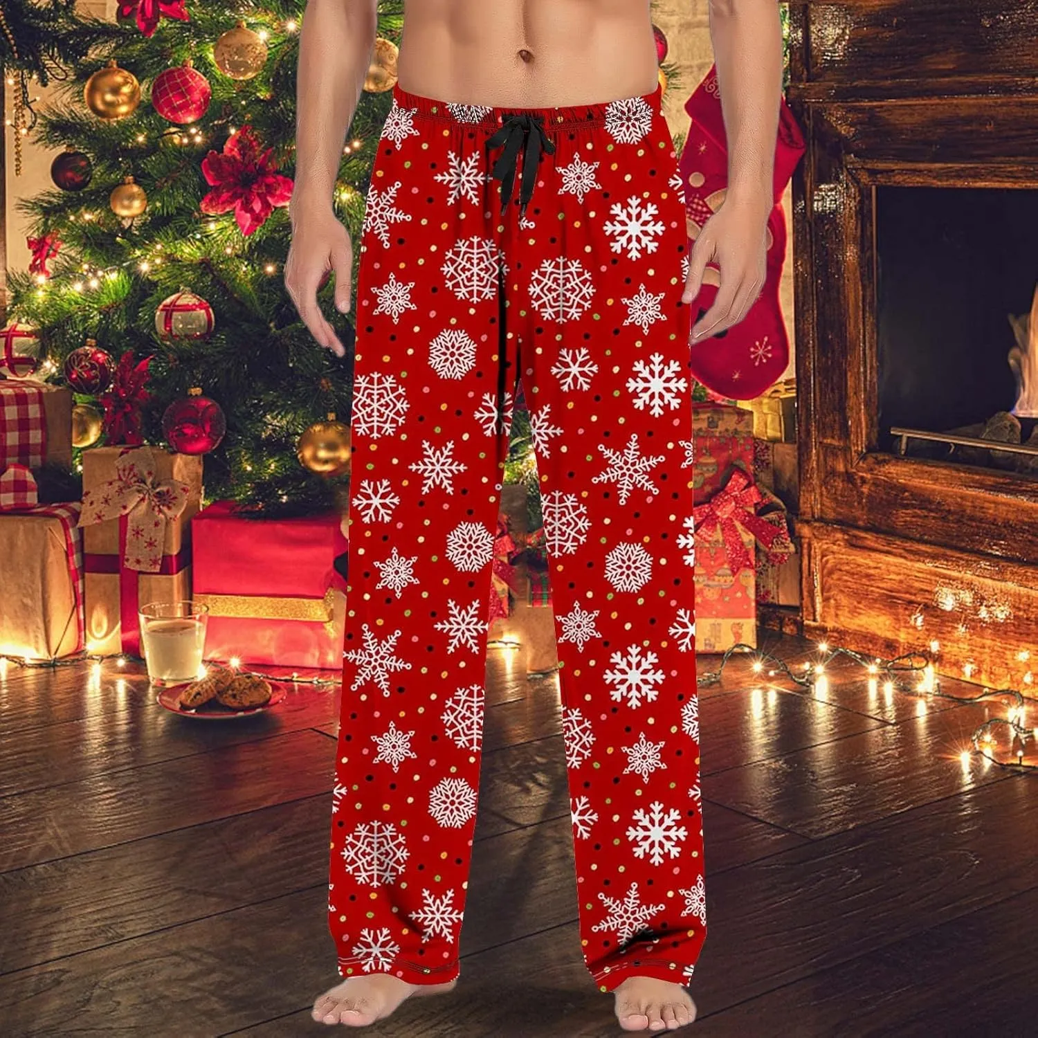 Lounge Pants Men Casual Pants Pajama Pants with Drawstring and Pockets Mens Sleep Pants Mens Black Pants Buffalo