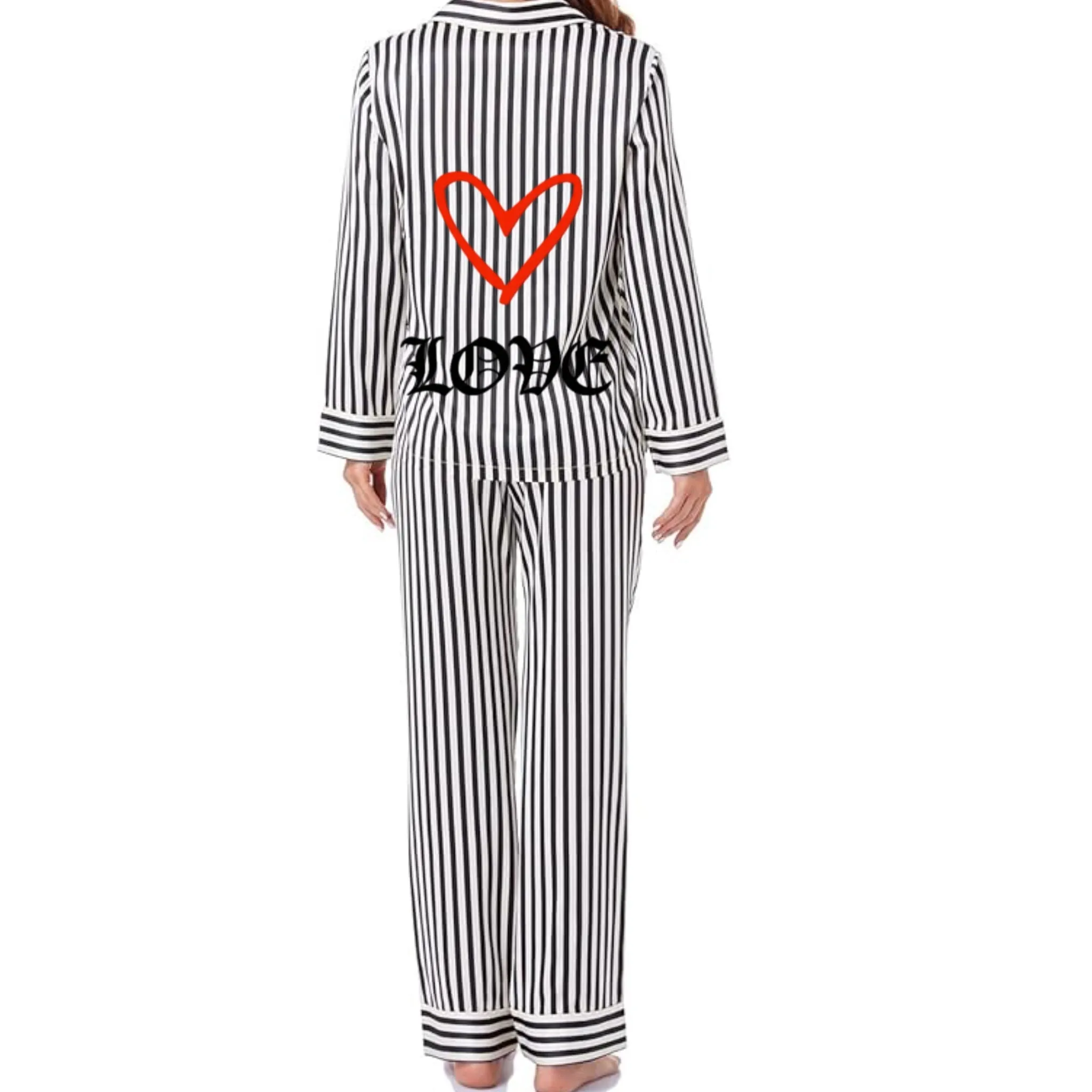 Love Drip Pajama Set Black White L/S