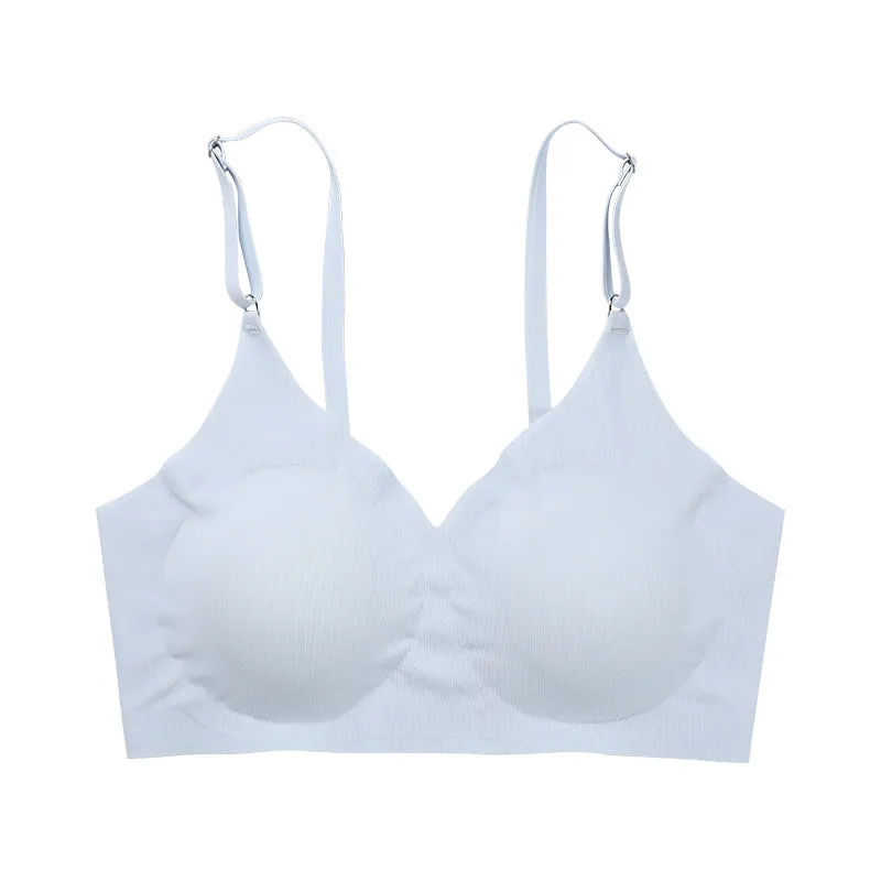 Low Back Seamless Push-up Wireless Bra Light Blue
