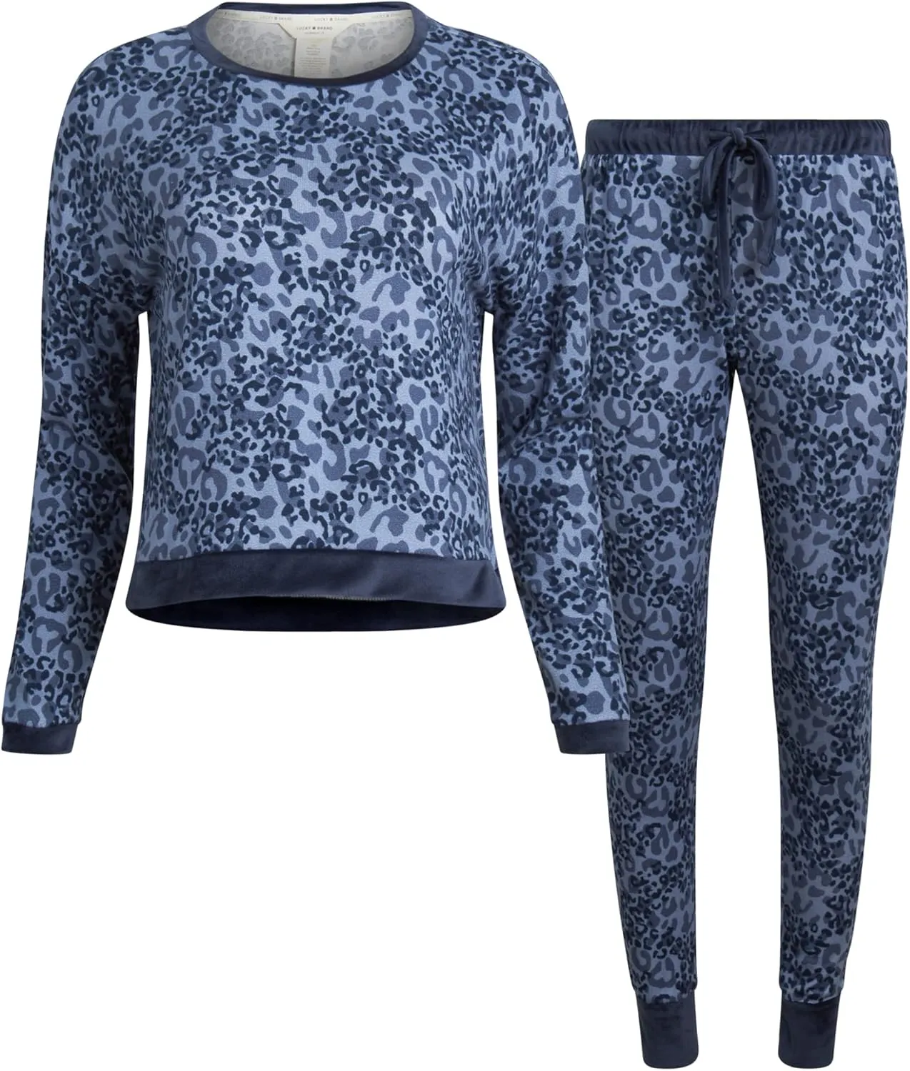 Lucky Brand Women's Pajama Set - 2 Piece Long Sleeve Sleep Shirt and Jogger Pants with Velour Trim (S-XL)