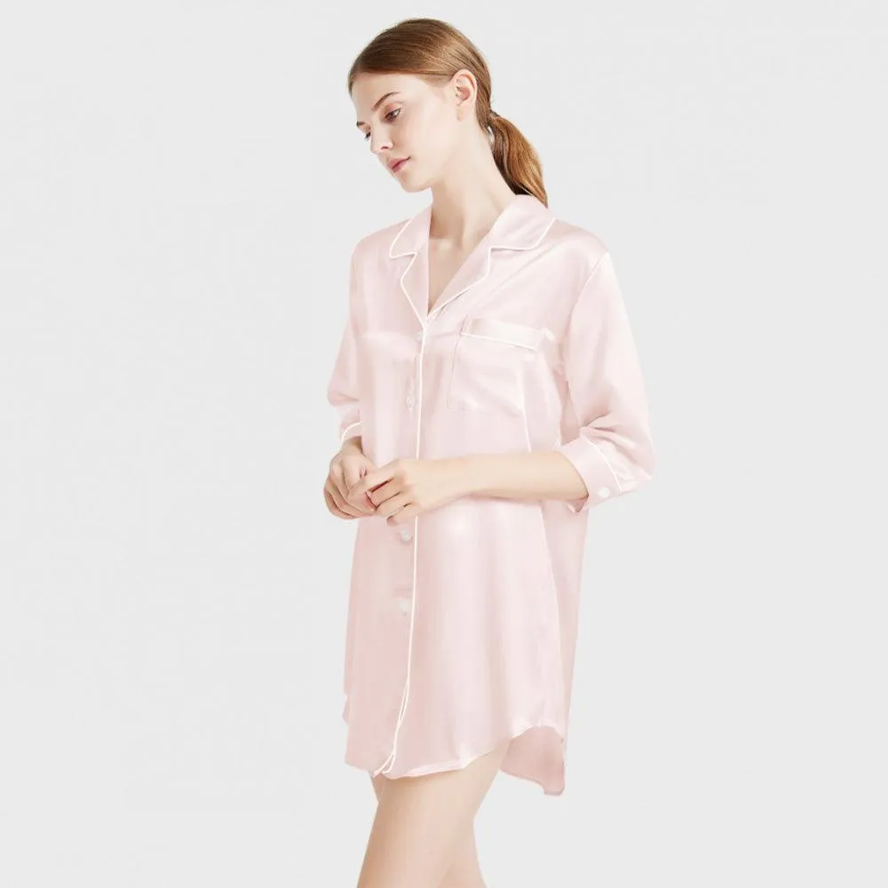 Luxury Women's Silk Sleep Shirt 100% Mulberry Silk Nightgown