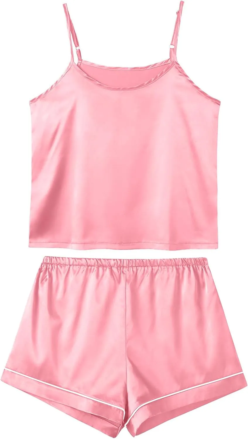 LYANER Women's Pajamas Set 7pcs Silk Satin Sleepwear Loungewear Cami Shirt Pj Set