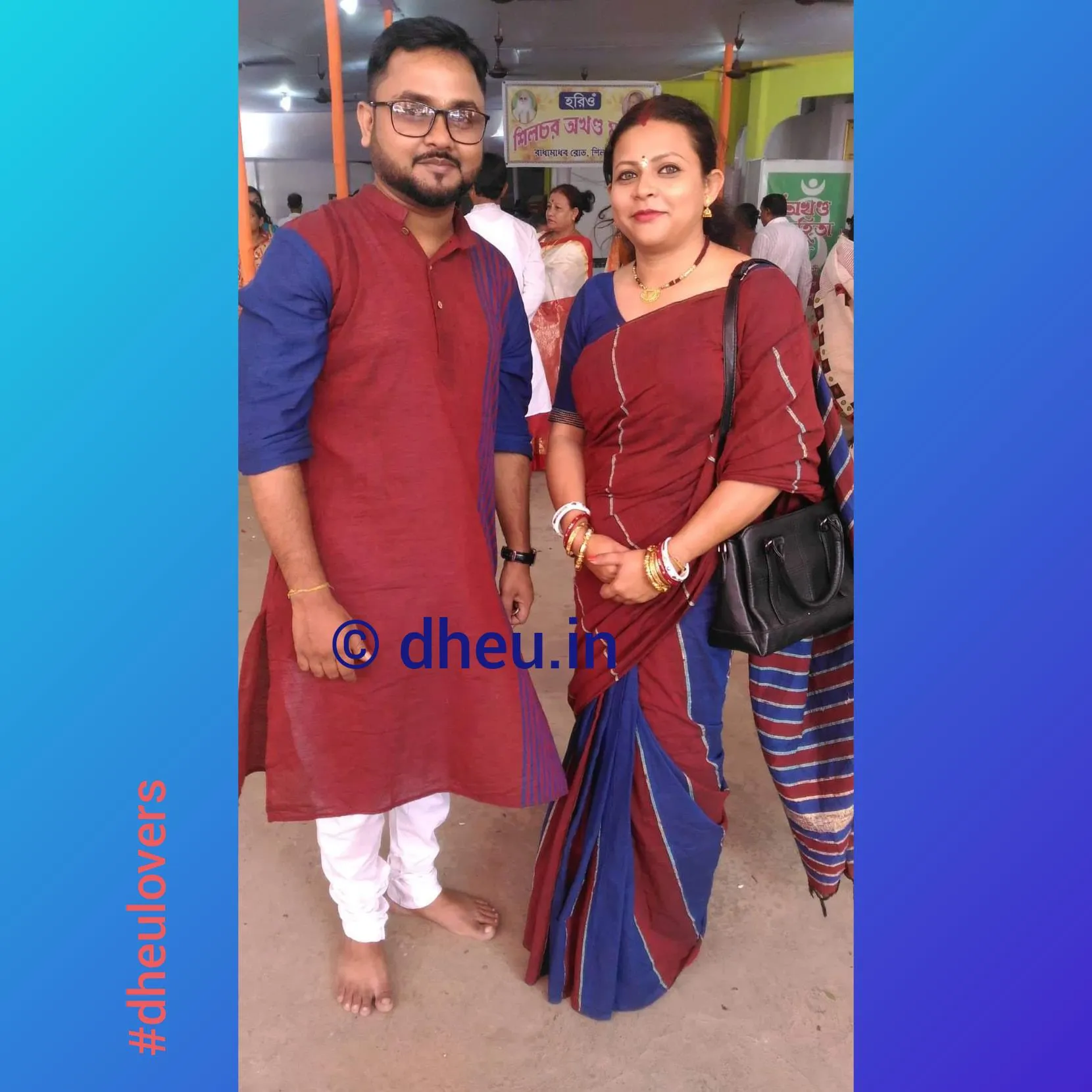 Madly Maroon- Handloom Pure Cotton Saree-Kurta Couple Set