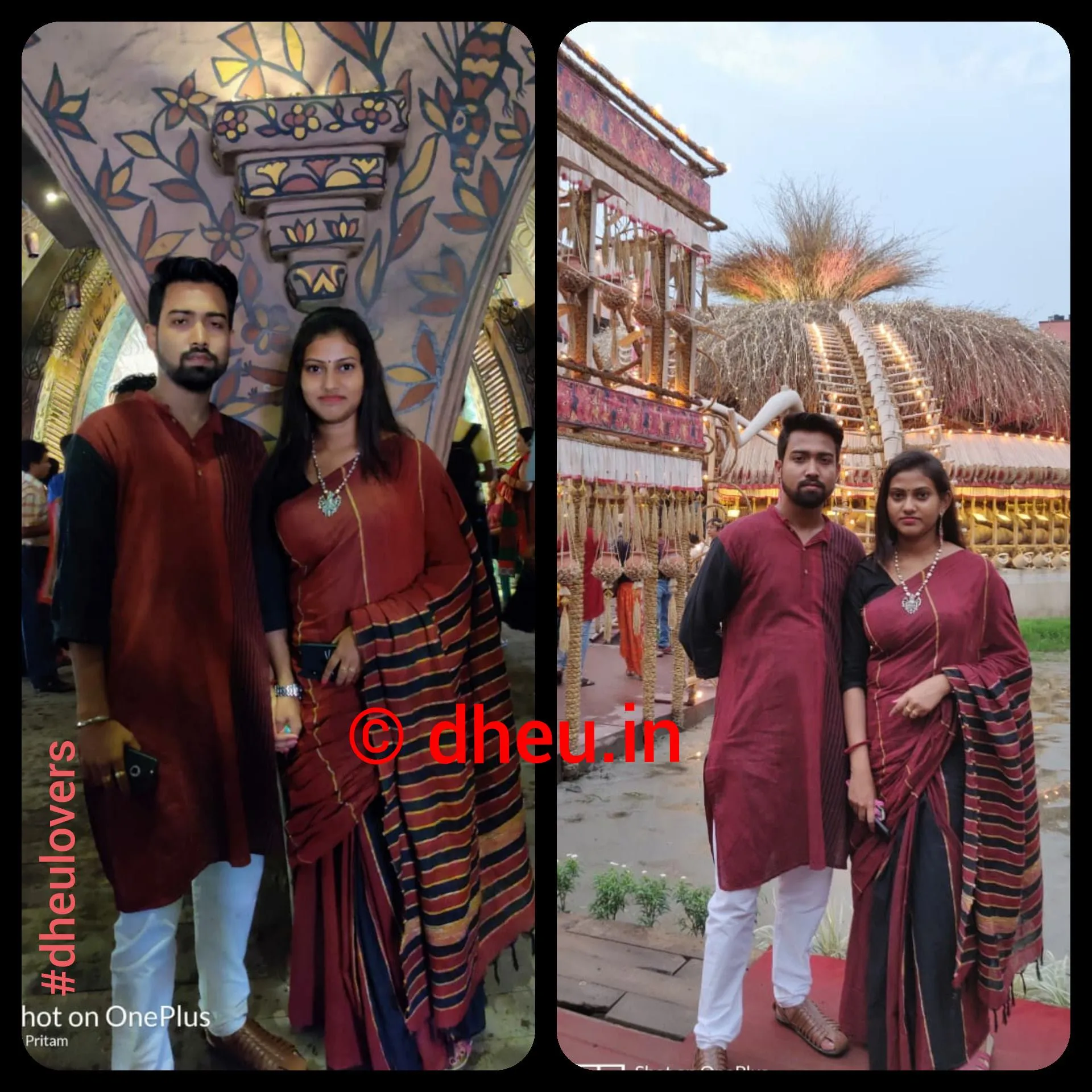 Madly Maroon- Handloom Pure Cotton Saree-Kurta Couple Set