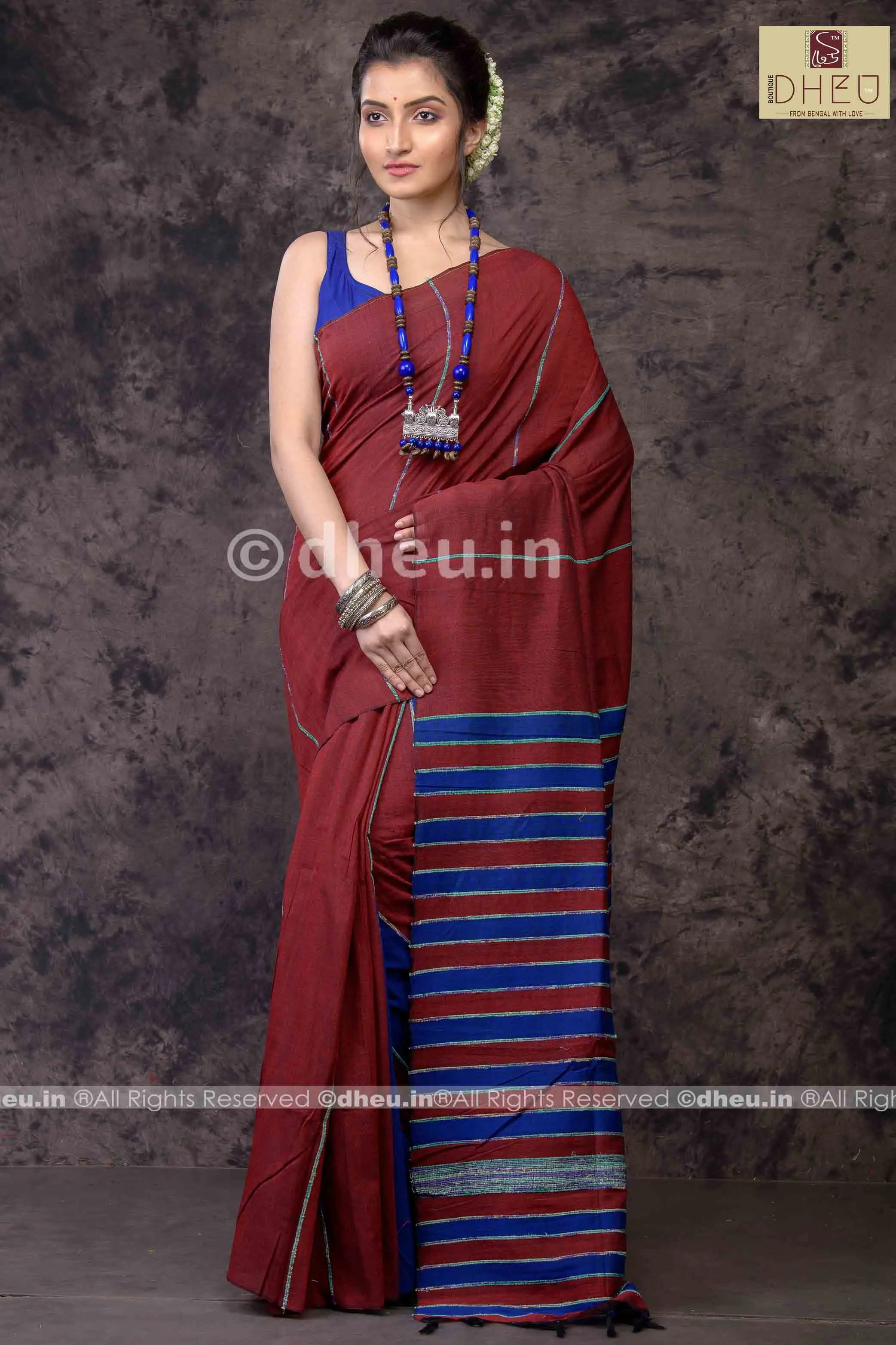 Madly Maroon- Handloom Pure Cotton Saree-Kurta Couple Set
