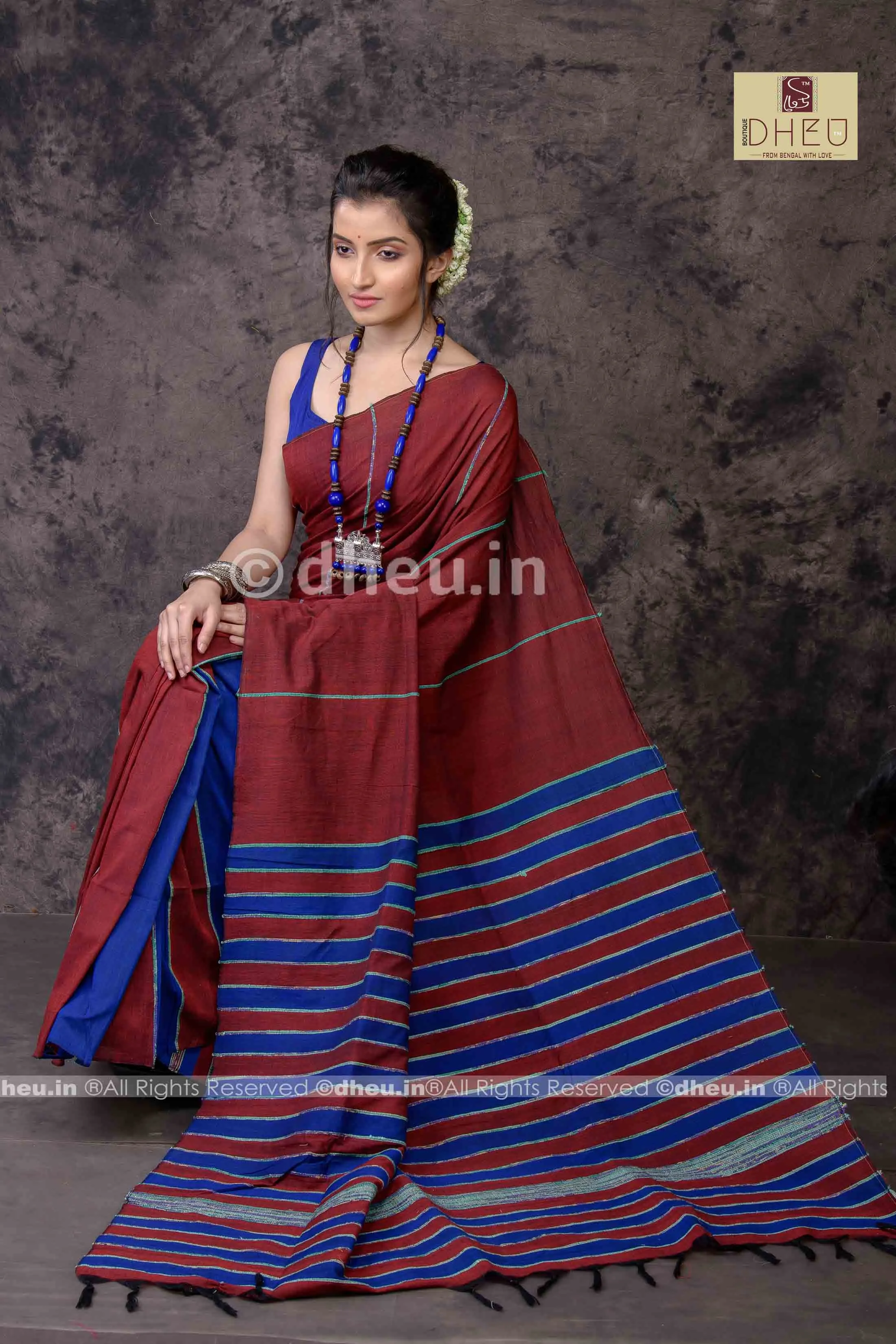 Madly Maroon- Handloom Pure Cotton Saree-Kurta Couple Set