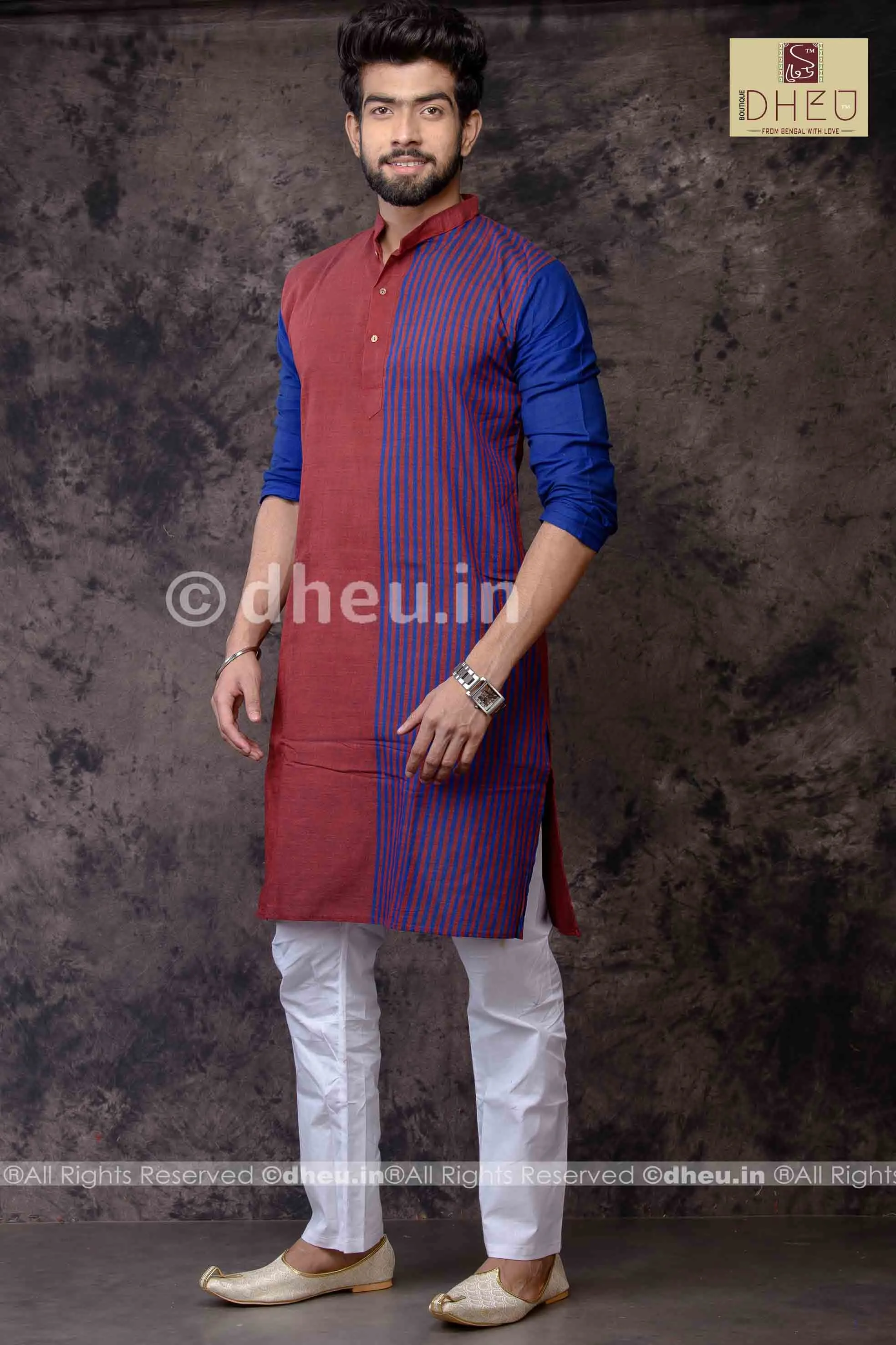 Madly Maroon- Handloom Pure Cotton Saree-Kurta Couple Set