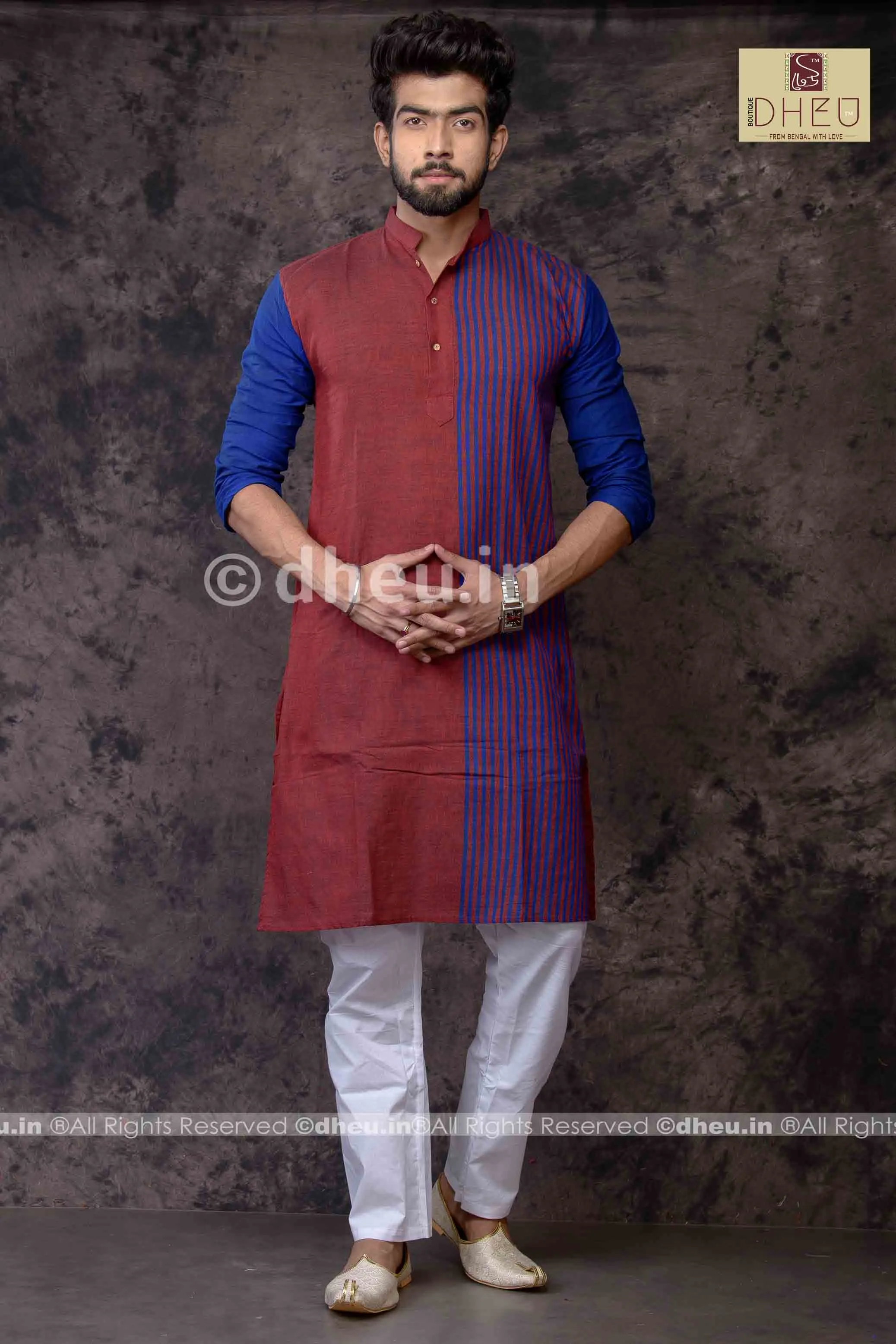 Madly Maroon- Handloom Pure Cotton Saree-Kurta Couple Set